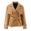 Womens 2026 PU Leather Short Jacket Loose Fit Chic Office Wear With Tie Front Collar