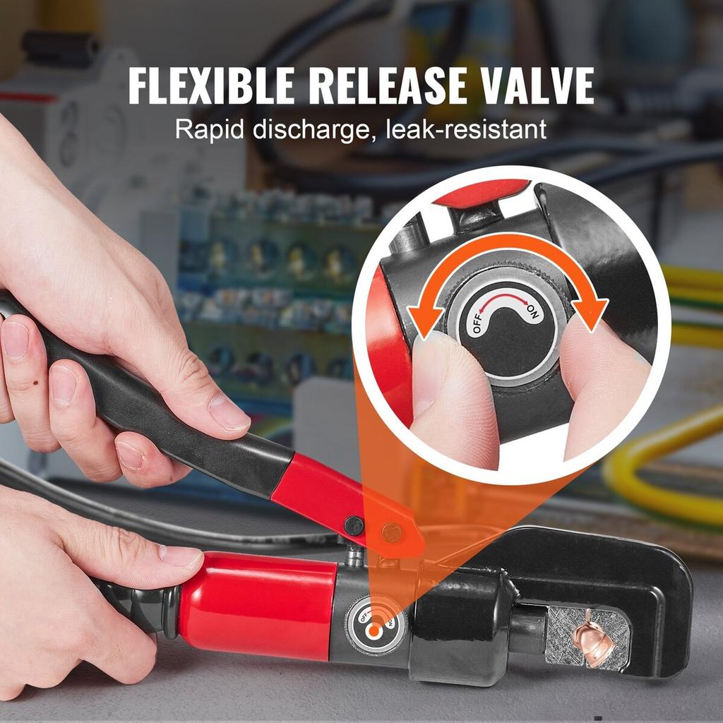 Crimping Tool, AWG12-2/0 Copper And Aluminum Terminal Battery Lug Hydraulic Crimper, with a Cutting Pliers, Gloves, 10pcs Copper Ring Connectors, 8 x