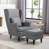 Living Room Armchair in Fabric with Footstool Pouf, High Backrest and Cushion, 75x83x104 cm, Grey