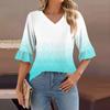 Женский повседневный топ с рукавами 3/4, летняя футболка с v-образным вырезом и пышными рукавами