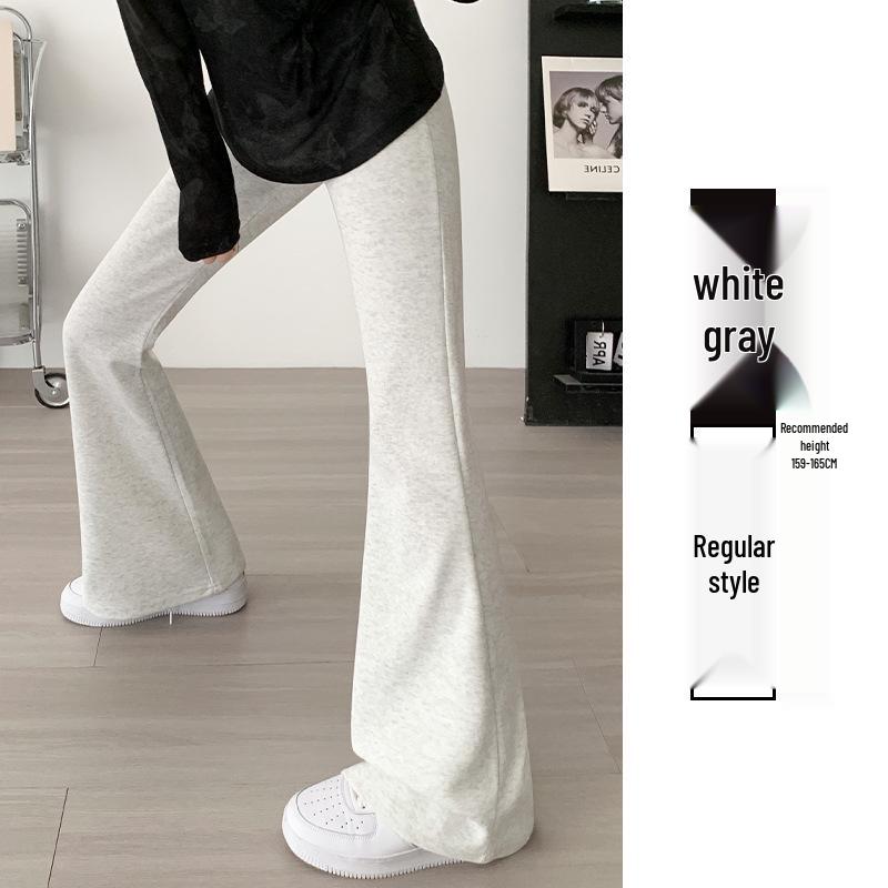 Женские флисовые микро-клеш спортивные штаны с высокой посадкой - Коллекция Весна/Осень/Зима 2025: Слимминг, Повседневные, Утепленные расклешенные брюки.