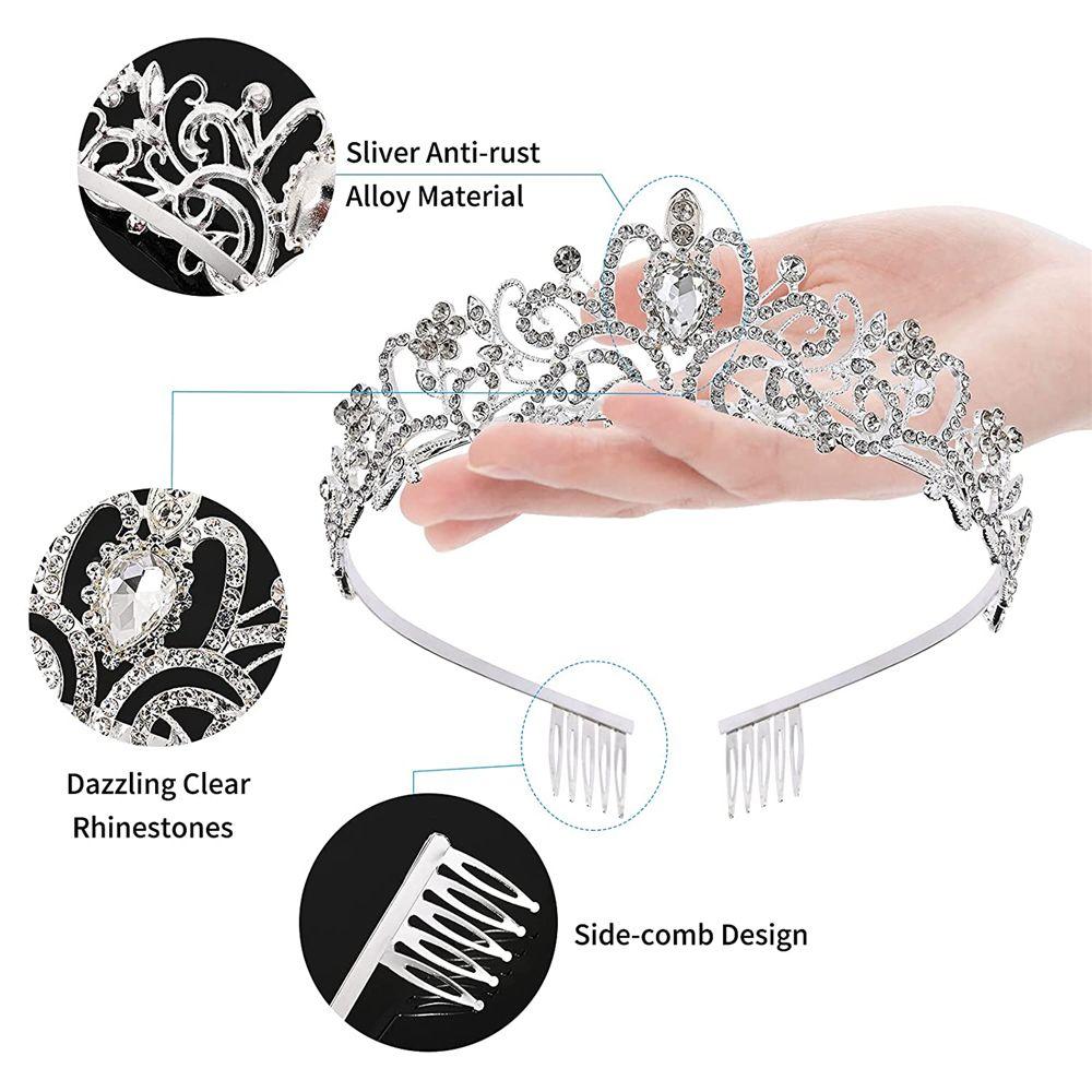 Bridal Hair Accessories Princess Rhinestone Crown with Combs Crystal Headband Silver Tiara Crown