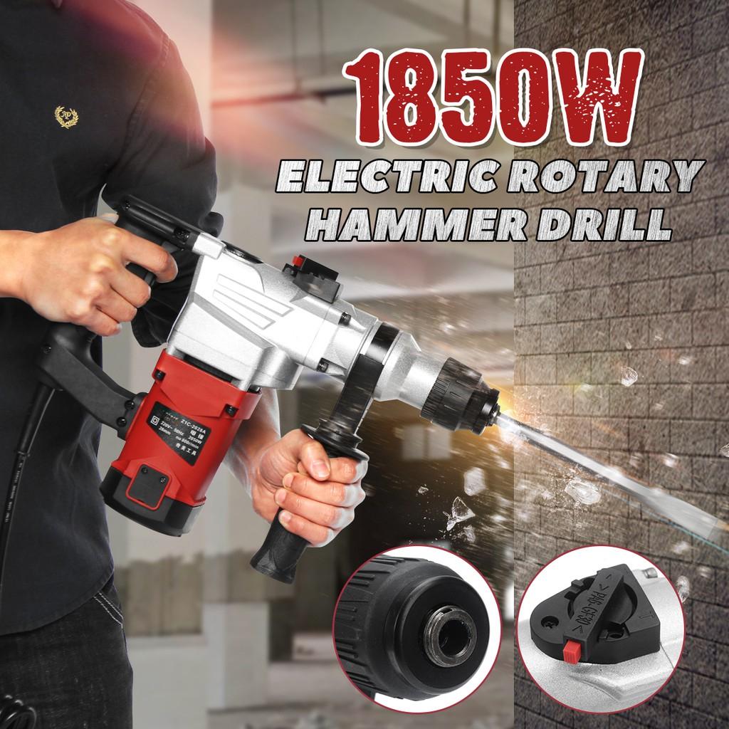 220V Electric Demolition Jack Hammer Rotary Jackhammer Electric Concrete Drill + 4 Chisels 5200BPM 1850W