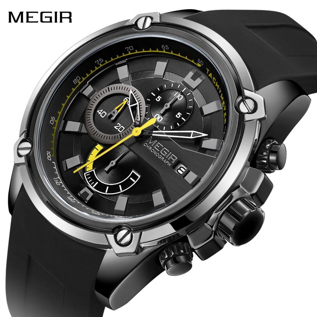 Megir Chronograph Men Sport Watch Male Silicone Automatic Date Quartz Watches Mens Luxury Brand Waterproof Relogio Masculino