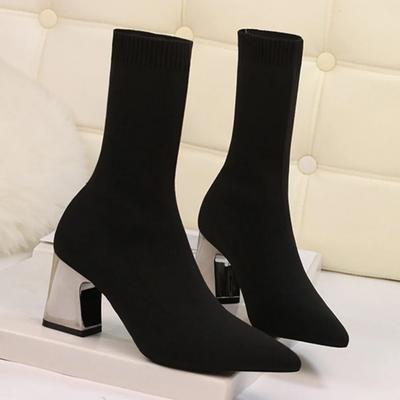 Женские сапоги осень и зима новые сексуальные носки вязаные сапоги короткие сапоги на грубом каблуке высокие остроносые женские туфли каблуки женские