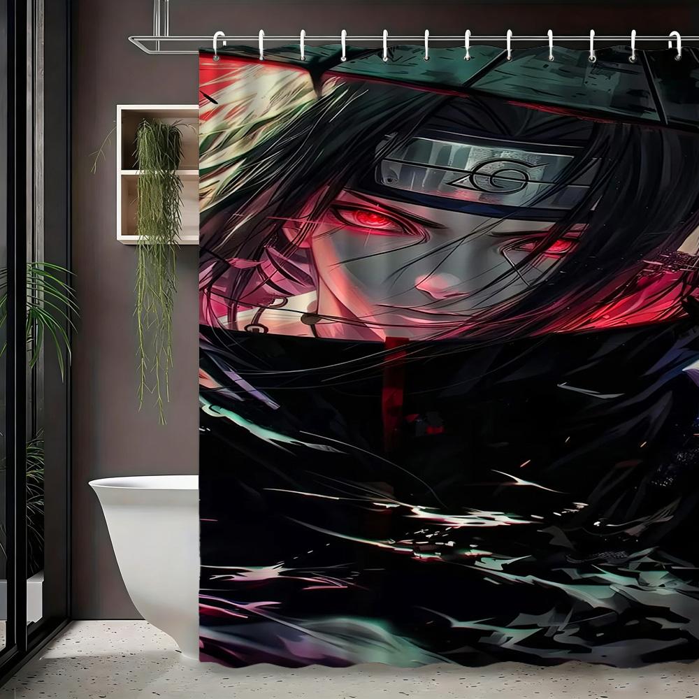 2D Flat Naruto Anime Itachi Uchiha Sharingan Akatsuki Cloak Print Waterproof Shower Curtain For Bathroom Decor