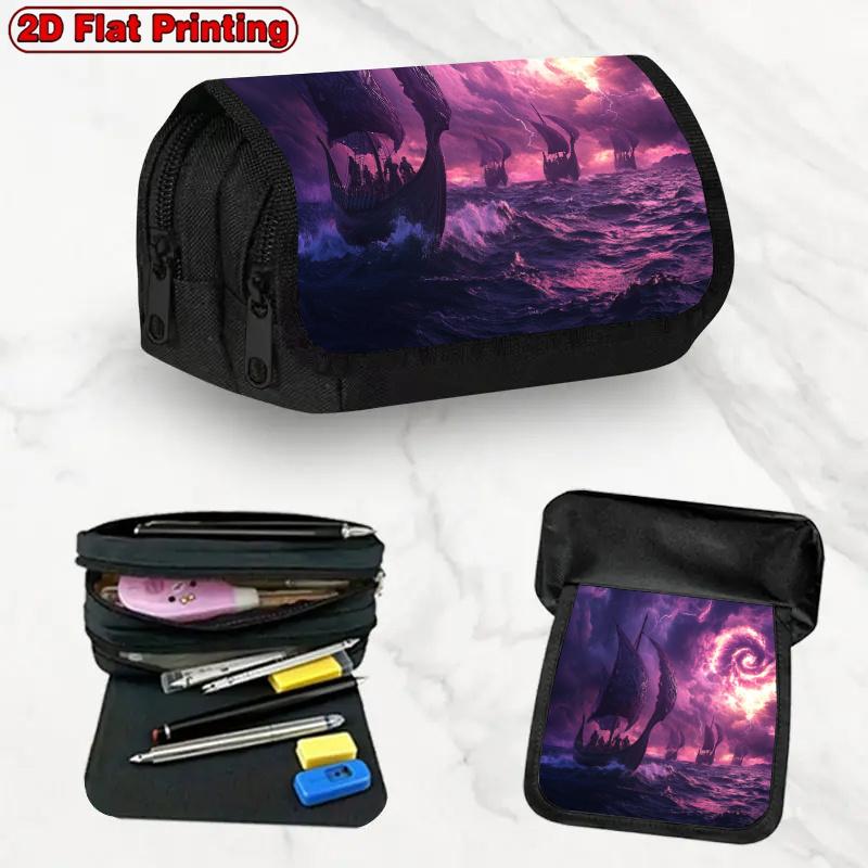 1pc Battle of The Storm Design Double-Layer Flip Pencil Case - Large Capacity Zipper Closure, Suitable for School, Office, And Travel, Ideal Birthday/