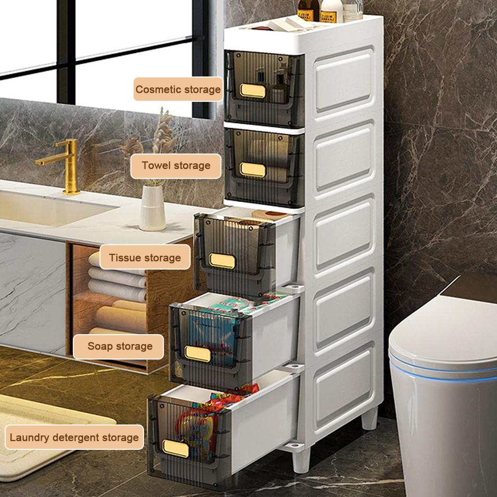 Storage Cart High Capacity 4/5 Tier Storage Floor-Standing Shelf Cabinet Waterproof Restroom Bathroom Vertical Organizer Shelves