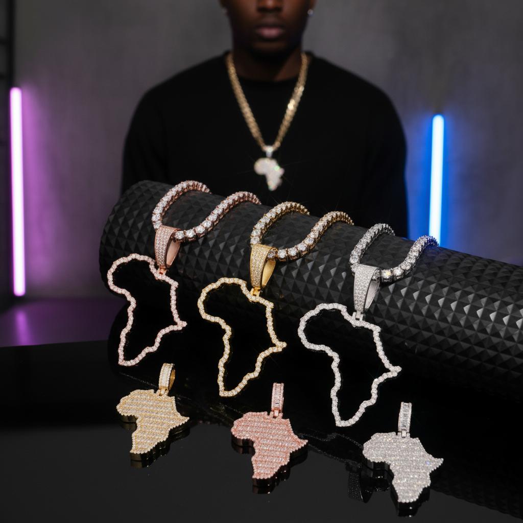 New Arrival HipHop Style 925 Silver Moissanite Map Pendant Iced Out Jewelry VVS1 Moissanite Pendant Pass Diamond Tester with GRA
