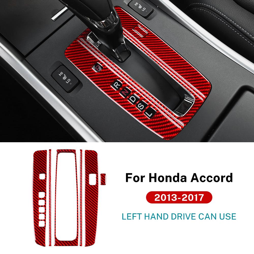 Real Soft Carbon Fiber Sticker For Honda Accord 2013 2014 2015 2016 2017 LHD Car Central Gear Shift Panel Interior Trim Cover