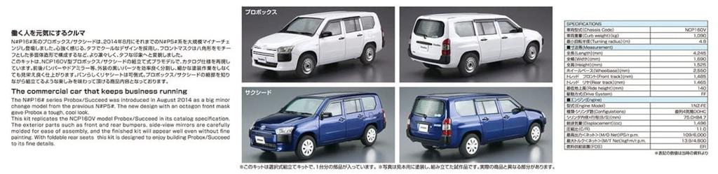 AOSHIMA The Model Car Series Toyota NCP160V 2014 Plastic Model Molding Color 1/24 No.65 Probox/Succeed