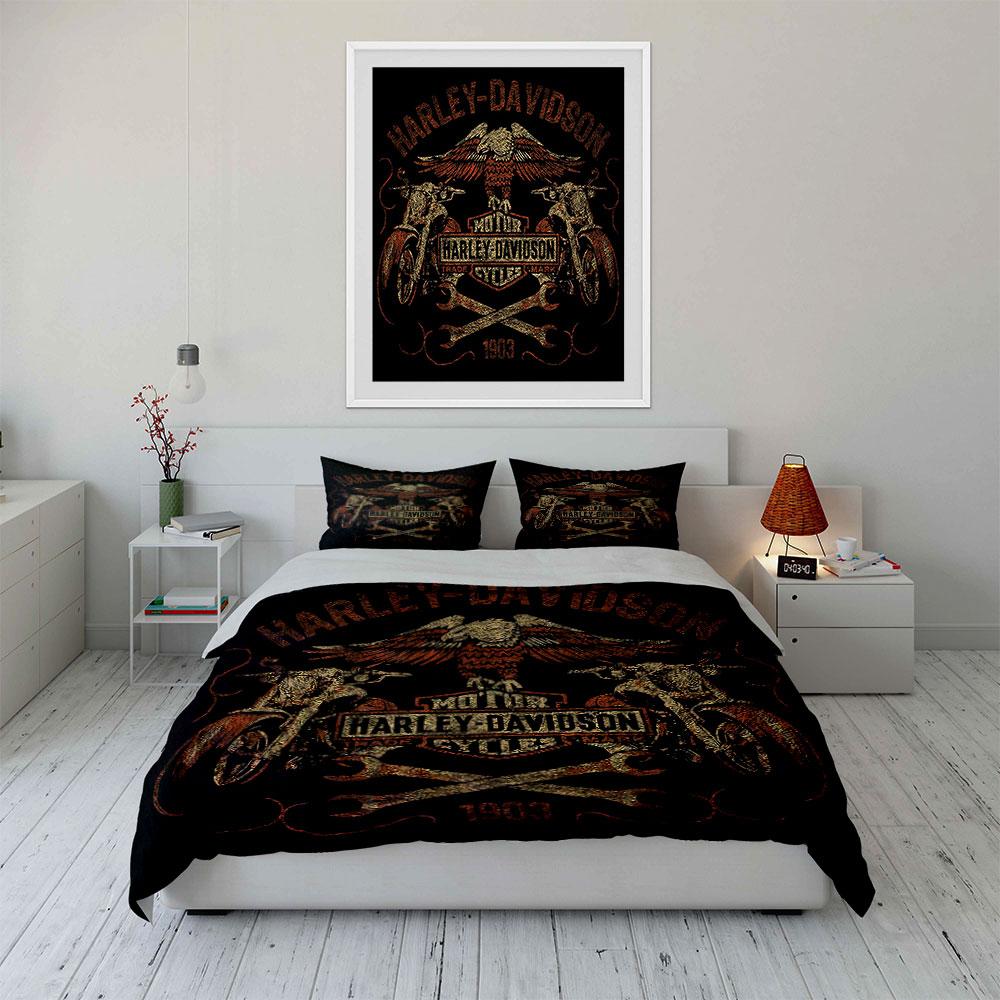 Harley-Davidson Logo Design Bedding Duvet Cover Set Duvet Cover Pillowcases  (1*Duvet Cover 2*Pillowcases, without duvet insert)