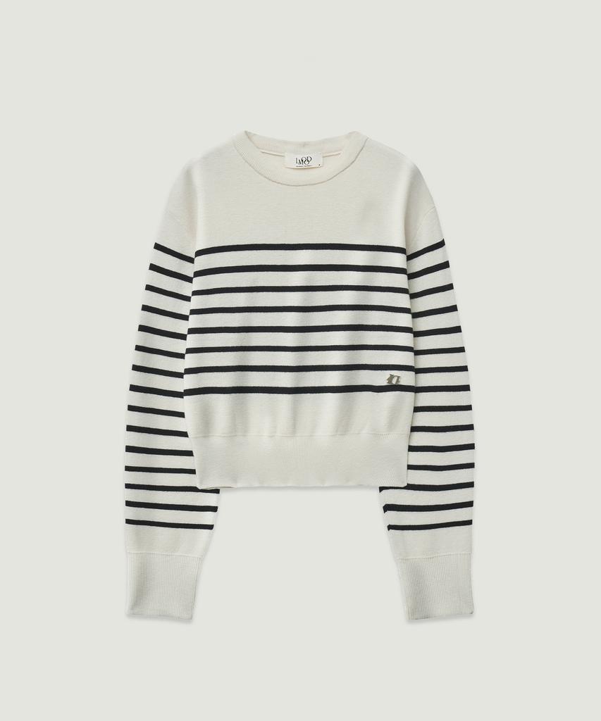 LMOOD WOMEN Marine Wool Cotton Striped Pullover Knit Off-White