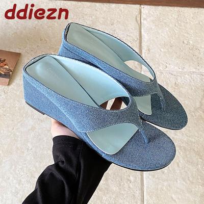 Модные женские тапочки-клинья, летняя пляжная женская обувь, модные шлепанцы с круглым носком, женские тапочки-клинья на каблуке, шлепанцы-слайды, сандалии