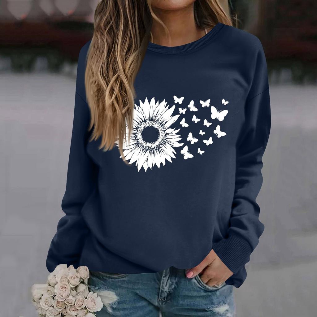 Женская модная повседневная толстовка с длинным рукавом и круглым вырезом с принтом