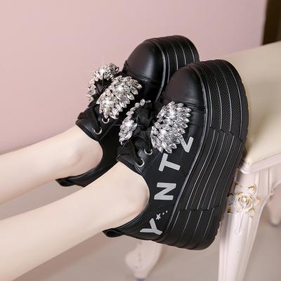 Модные 8-сантиметровые ботильоны Весенняя женская мода Блестящий бант Массивная обувь Вулканизированная Осенняя мотоциклетная платформа Клиновидная обувь на плоской подошве