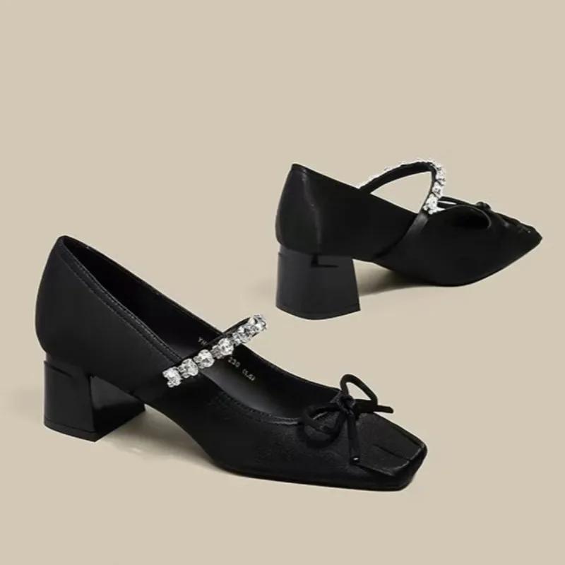 Fashion 2024 Elegant Woman Summer Round Toe Ballerina Flats Shoes  Cute Silk Satin Rhinestone Casual Flats Female Bow Mary Jane Shoes