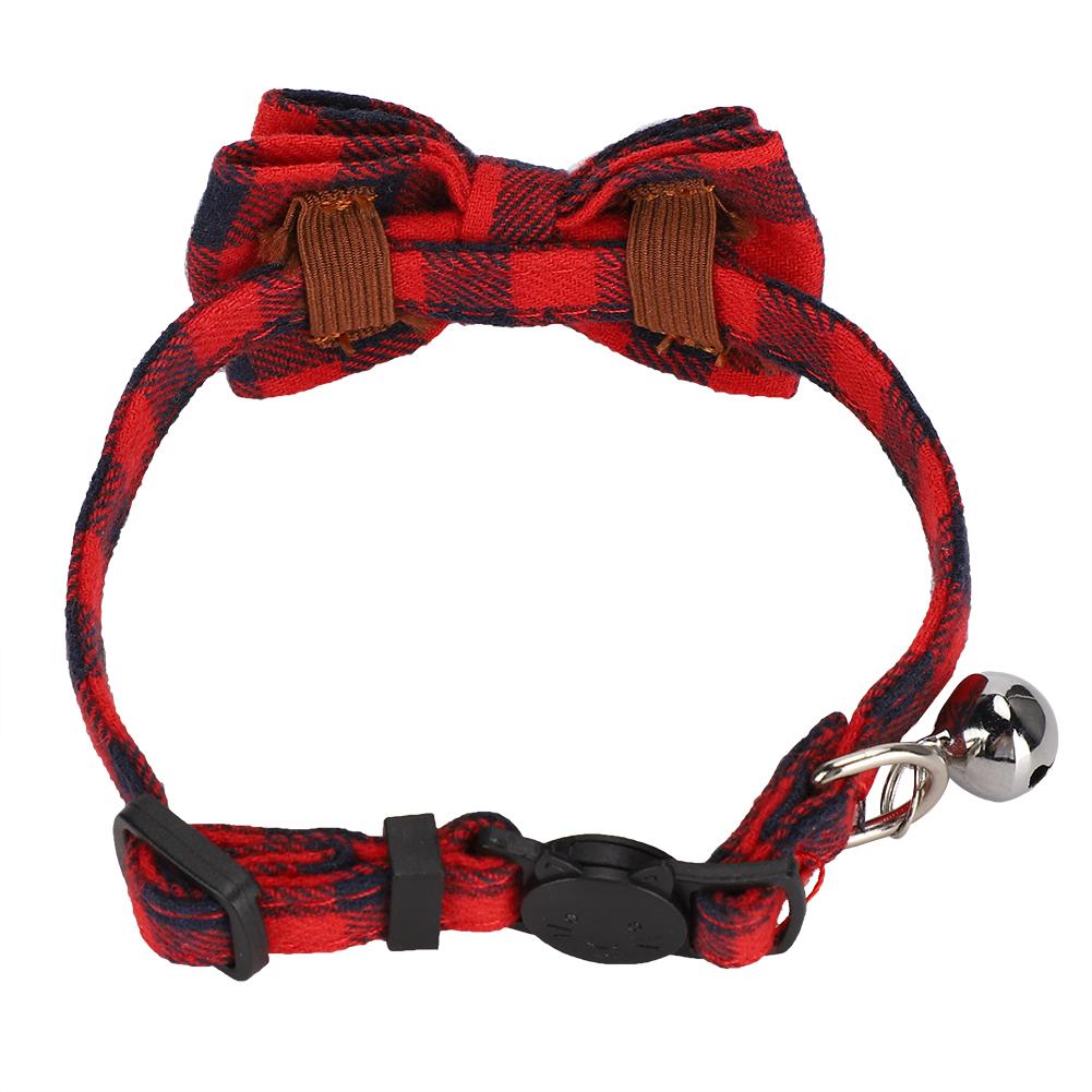 Cats Cute Bowknot Collars Plaid Tie Soft Cloth Bowtie with Bell Pets Decoration SuppliesRed