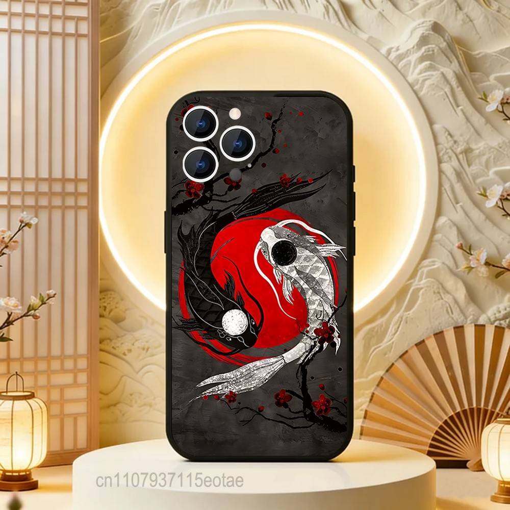 Koi Carp YIN YANG For iPhone 12,16,13,14,15,17,11,Pro,Max,Plus,E,Air,Mini TPU Soft to Skin-friendly phone case