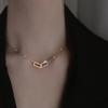 ANENJERY Interlocking Double Ring Paper Clip Charm Necklace for Women Clavicle Necklace Wedding Jewelry S-N698