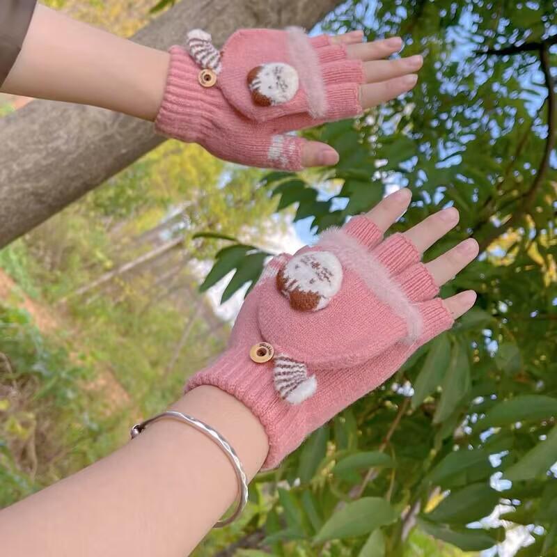 Winter Kids' Convertible Warm Gloves: Thick, Half-Finger Flip-Top for Boys & Girls, Perfect for Writing