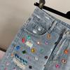 Diamond Studded Beads High-waisted Denim Shorts Female Summer Models Slim Versatile Broken Tassel Shorts