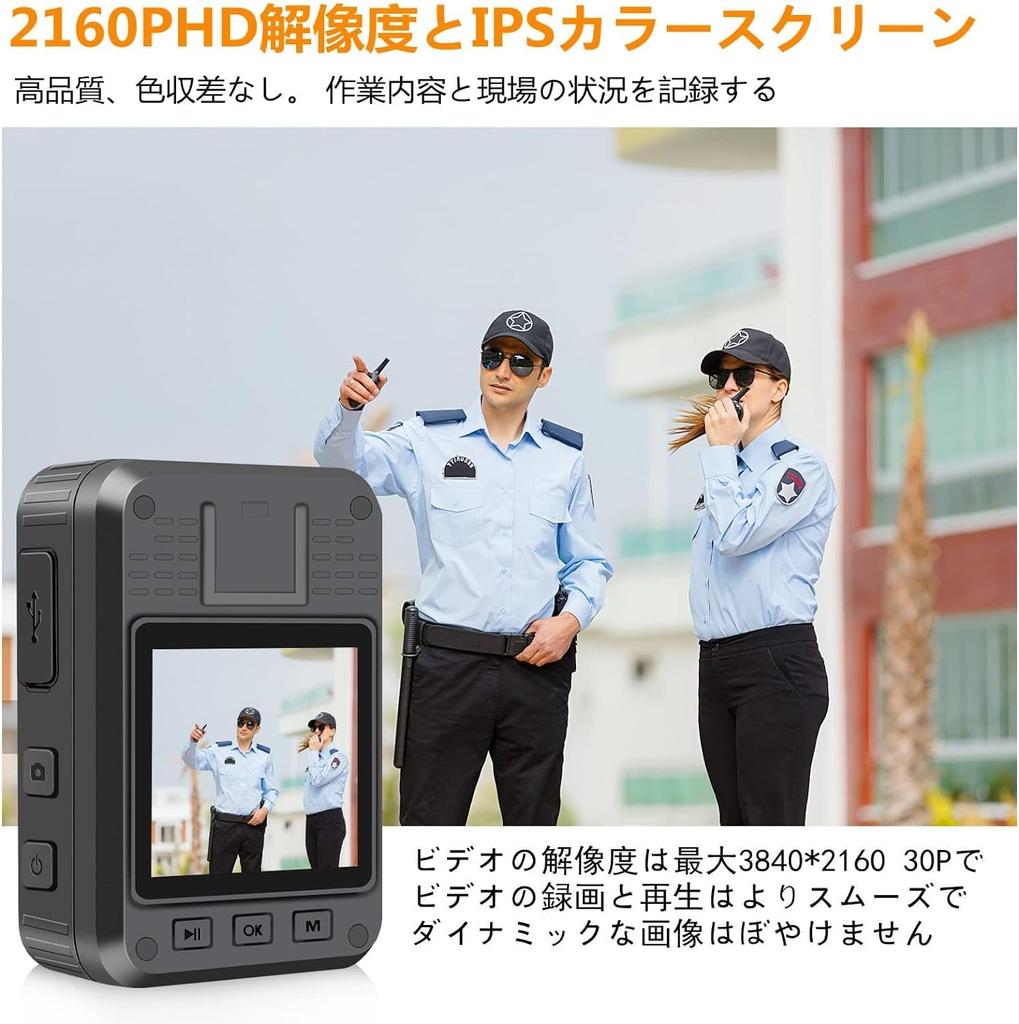 CAMMHD 4K Quality Body Camera Security Camera 128GB 3400mAh 12 Hours Continuous Use One Touch Recording Motion Detection Loop Recording Infrared Night