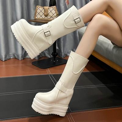 2025 13см Наклонный каблук Толстые Осенне-зимняя мода Средняя труба Сигарета Черный Увеличивающие рост Термоботинки ZYW-521-171