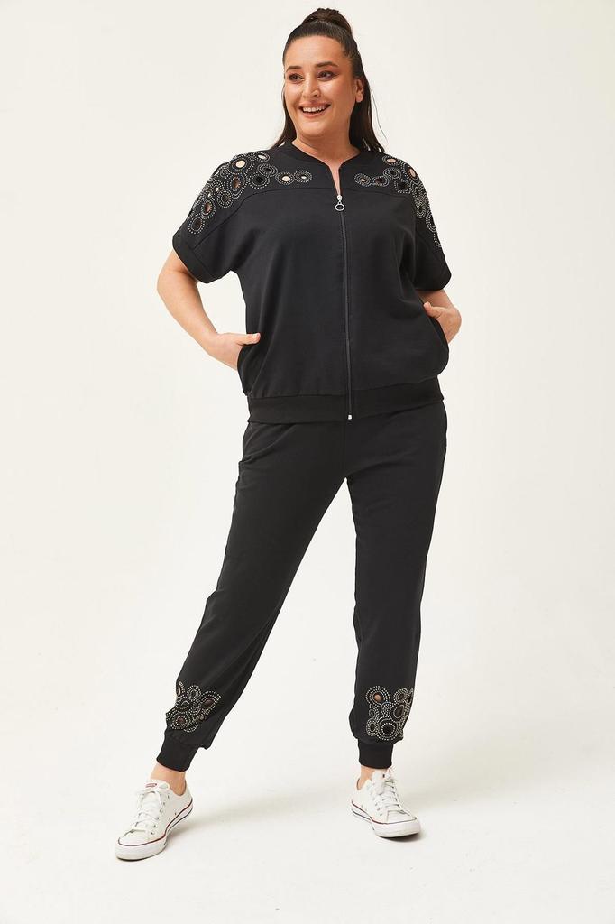 Женский модный комплект спортивного костюма большого размера, большой размер, прозрачный летний комплект с каменным принтом, зеленый спортивный костюм с короткими рукавами