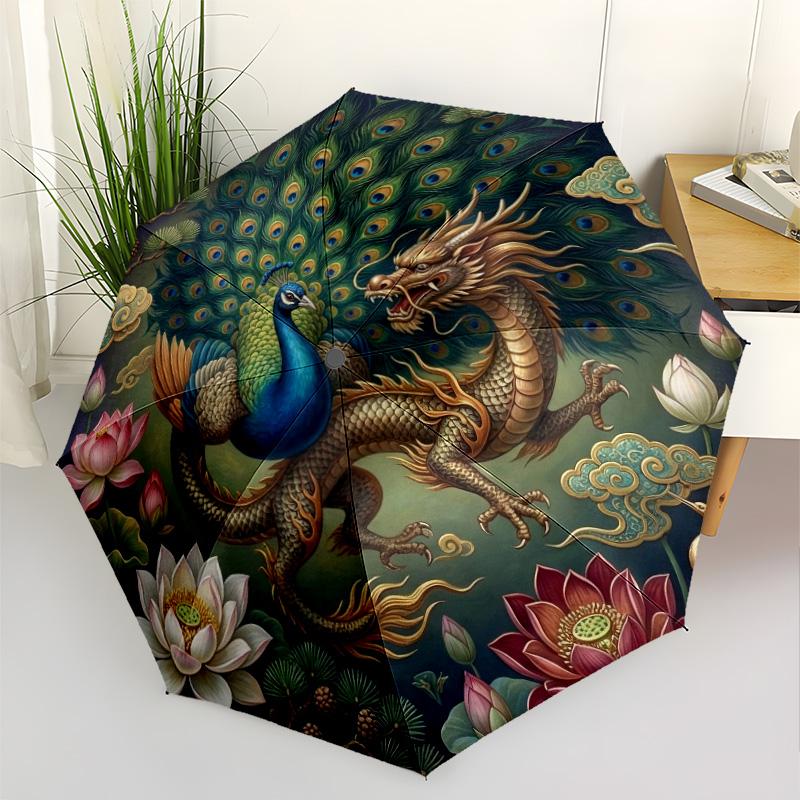 Peacock Yin Yang Blossom Outdoor Automatic Umbrella Retractable Design with 8-Rib Durability Lightweight for Outdoor Daily Use Stylish Accessory