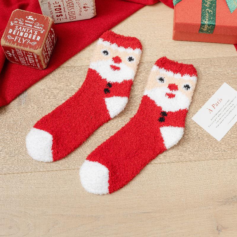 Уютные рождественские носки из кораллового флиса: Бархатные Санта Полусторонние, Теплые Напольные Чулки для Осени и Зимы