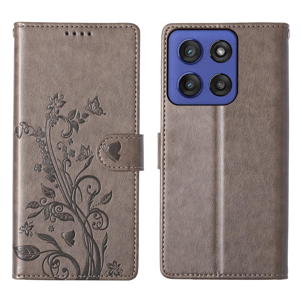 For Motorola Moto G56 5G Wallet Case Butterfly Floral Imprint PU Leather Phone Cover with Wrist Strap