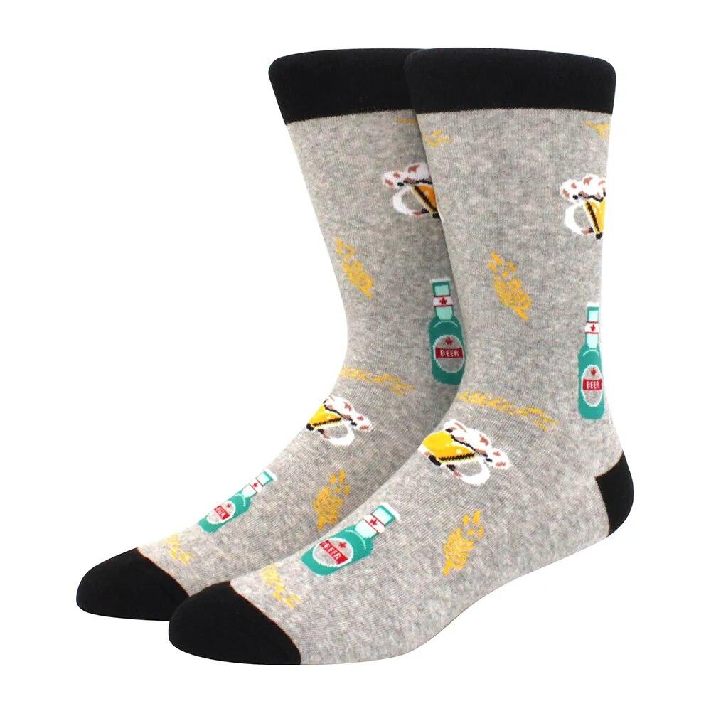 1 пара мужских забавных хип-хоп носков средней длины с принтом скейтборда, пива, счастливого искусства, EU38-46
