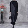 Johnature Woman Winter Neck Long Sleeves Knit Dress Niche Contrast Devise Fashion Personality Dress