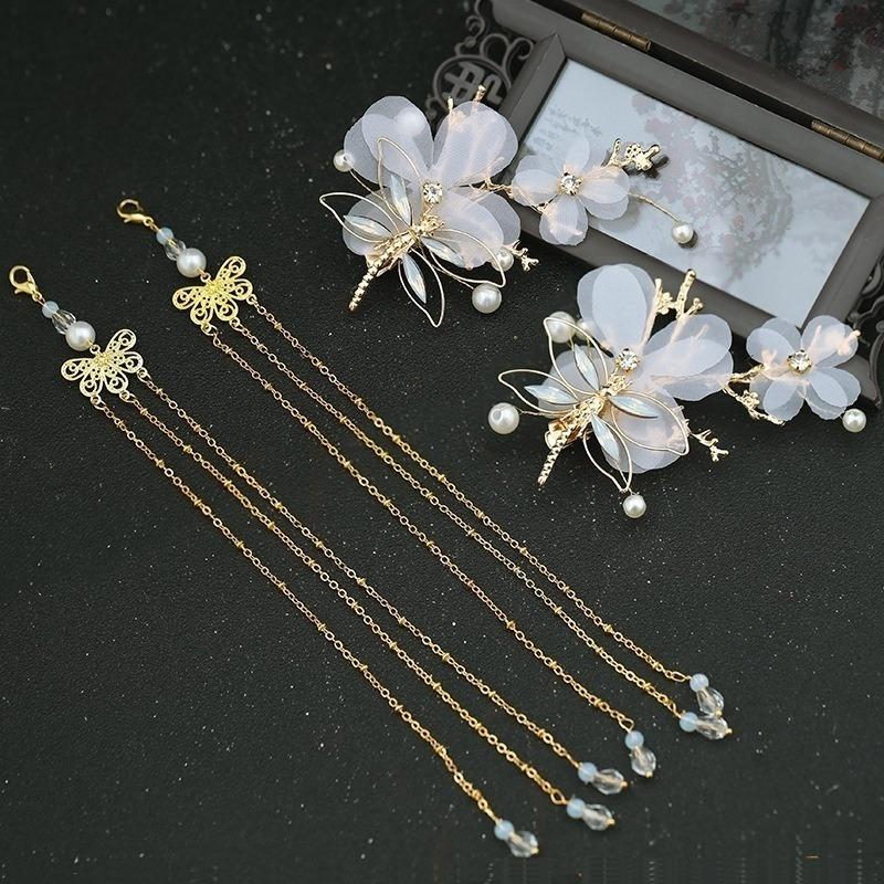 1pc/2pcs Elegant Classical Style Dragonfly Traditional HANFU Chinese Tassel Hairpin Headwear Hair Clips