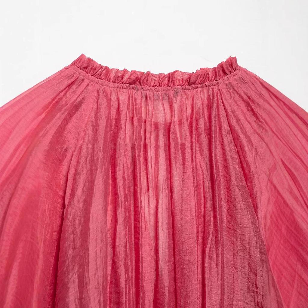 Женский комплект ZA Весна 2025 Европейский и американский стиль Жатый волан Стойка Короткий топ и юбка миди