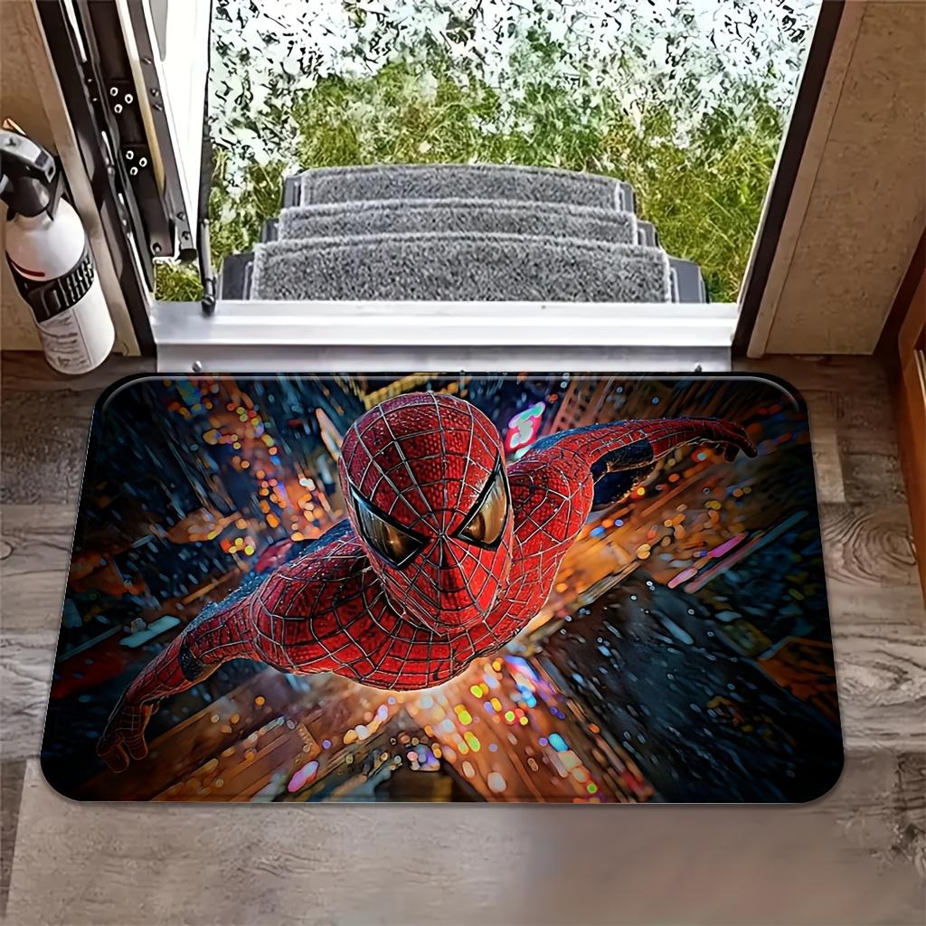 Authorized 1pc Cartoon Printed Mat, Spider- City Nightscape Dynamic Pose Red Blue Grid Battle Suit Theme Pattern Easy to Clean