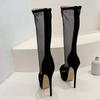 Fashion Liyke Sexy Peep Toe Gold Heels Stripper Pole Dance Platform Boots For Women Zip Fashion Mesh Knee High Shoes Female Botas Mujer