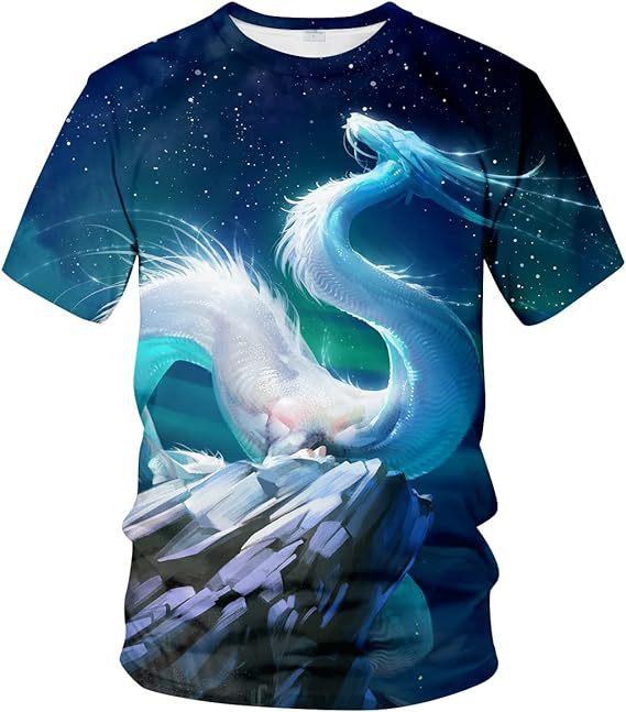 Мужская футболка с 3D-цифровой печатью и рисунком дракона, повседневная базовая рубашка и футболка с короткими рукавами