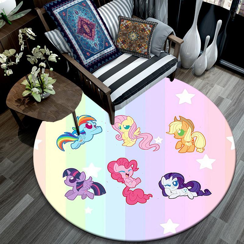 My Little Pony Round Area Rug,Carpet Rug for Living Room Bedroom Sofa Playroom Decor,Non-slip Floor Mat