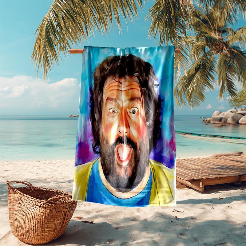 proof beach towel with Terence Hill and Bud Spencer pattern - soft,absorbent,quick-drying,machine washable - perfect for swimming,camping,bathing