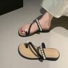 Fashion Trendy and Comfortable Slippers 2024 Summer New Pearl Decorative Toe Set with Low Heel, Simple and Elegant Women's Sandals