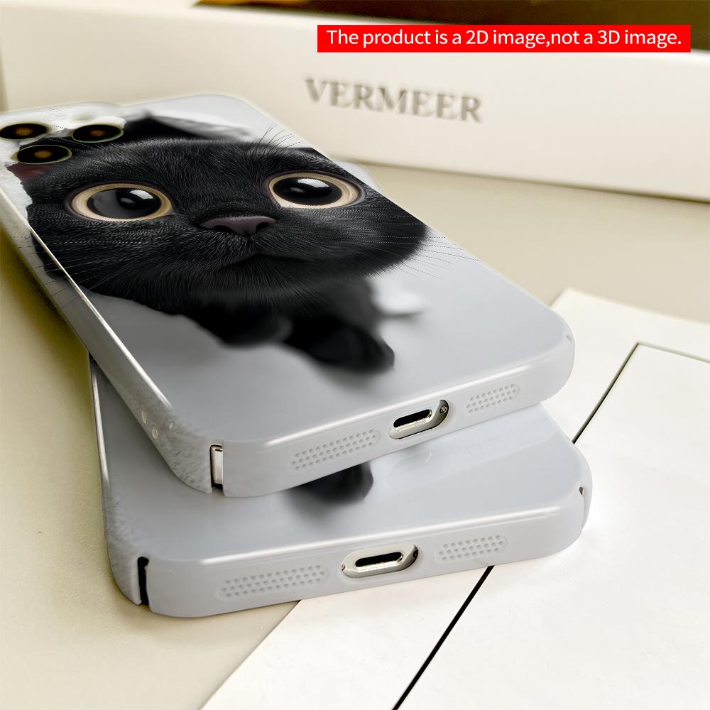 2DFlat Black Cat Peeking Through Wall Phone Case All inclusive film hard phone case, compatible with iPhone 18 Pro Max 17 16 15 14 13 12 11
