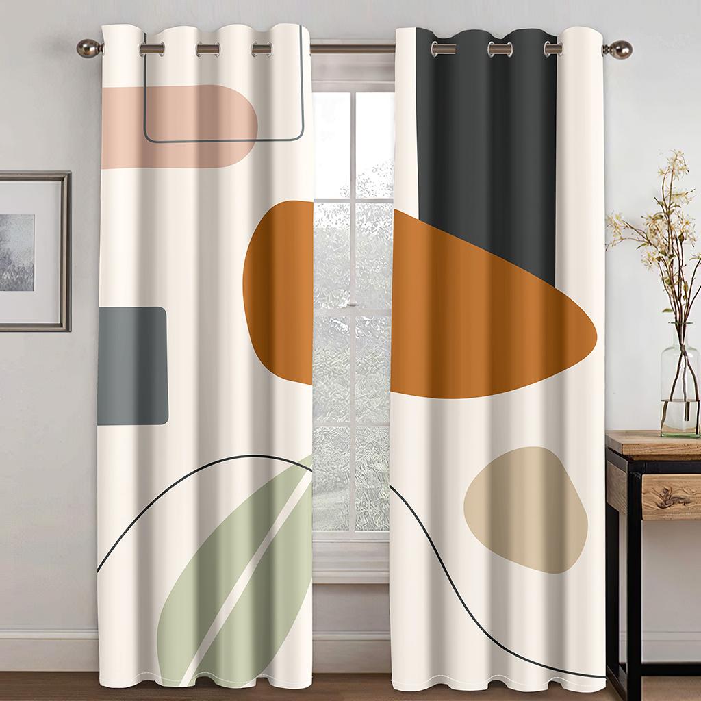 Geometric Japanese Style Nordic Wind Abstract Art Polyester Morandi Color Block Thin Curtains for Living Room Bedroom Home Decor