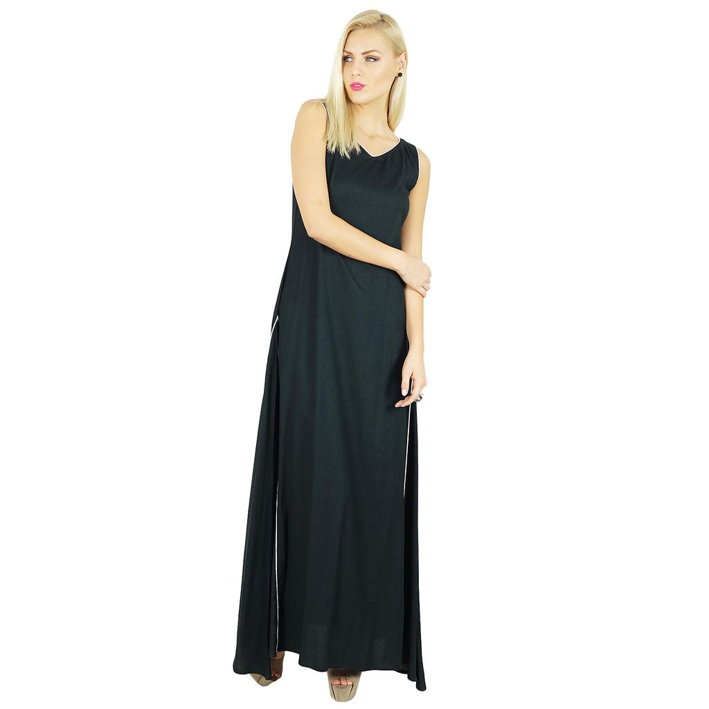 Bimba Women Long Dress Rayon Black Maxi Gown Bohemian Casual Clothing