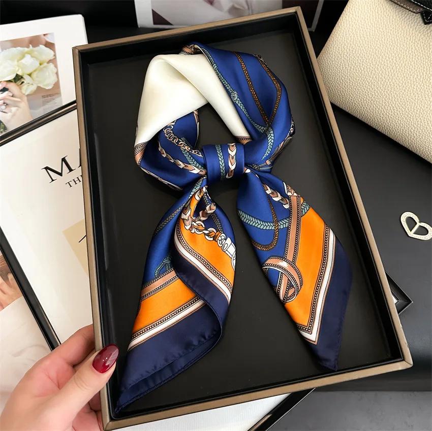 Imitation Silk Square Scarf Women Luxury Print Soft Satin Kerchief Hairband Neckerchief Foulard Bag Ribbon