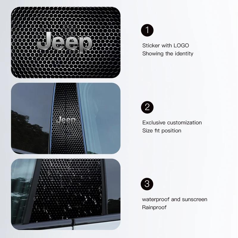 2Pcs Anti-Scratch Car Window Pillar Trim Film Logo Sticker for Jeep Renegade Wrangler JK Grand Cherokee Compass Car Accessories ALW1