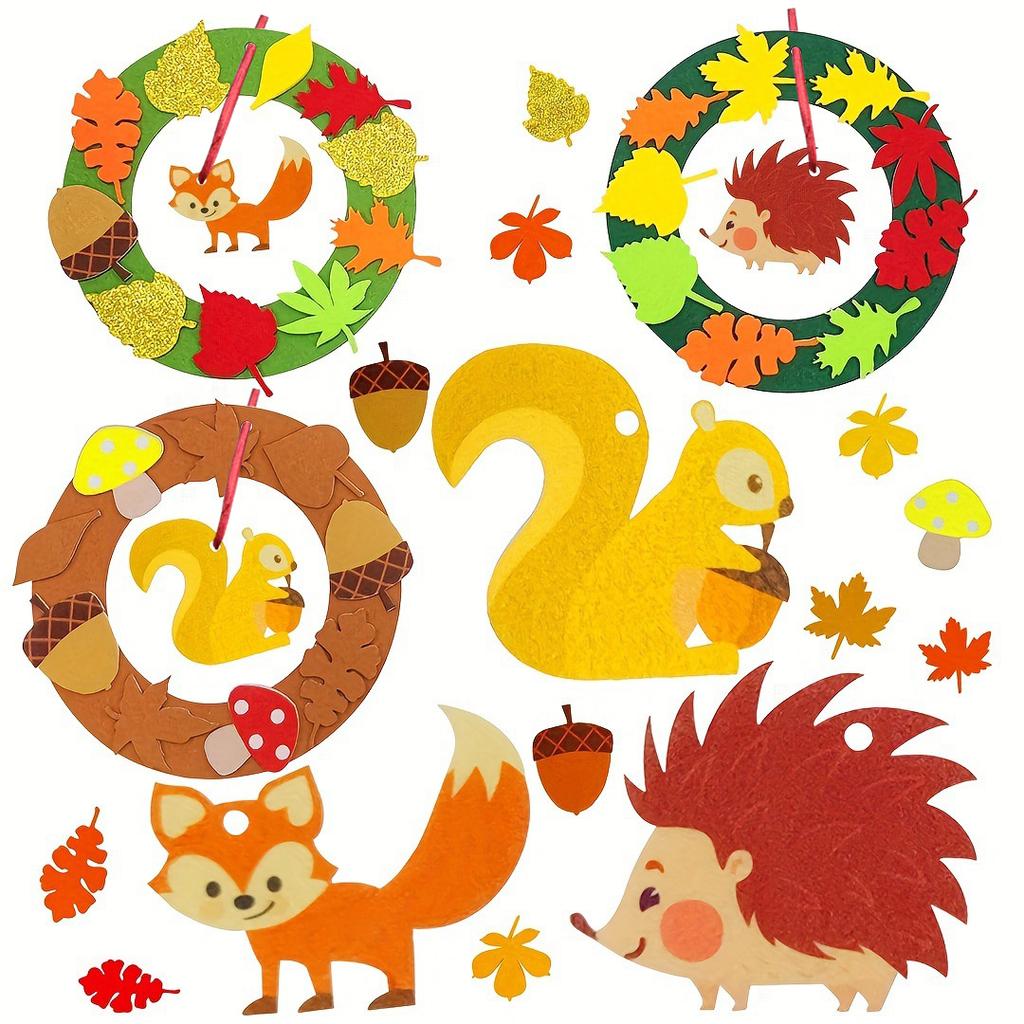 131pcs Thanksgiving Wreath DIY Craft Kit Autumn Fall Leaf Hedgehog festival Art Supplies Thanksgiving Party Decor Gifts for kids