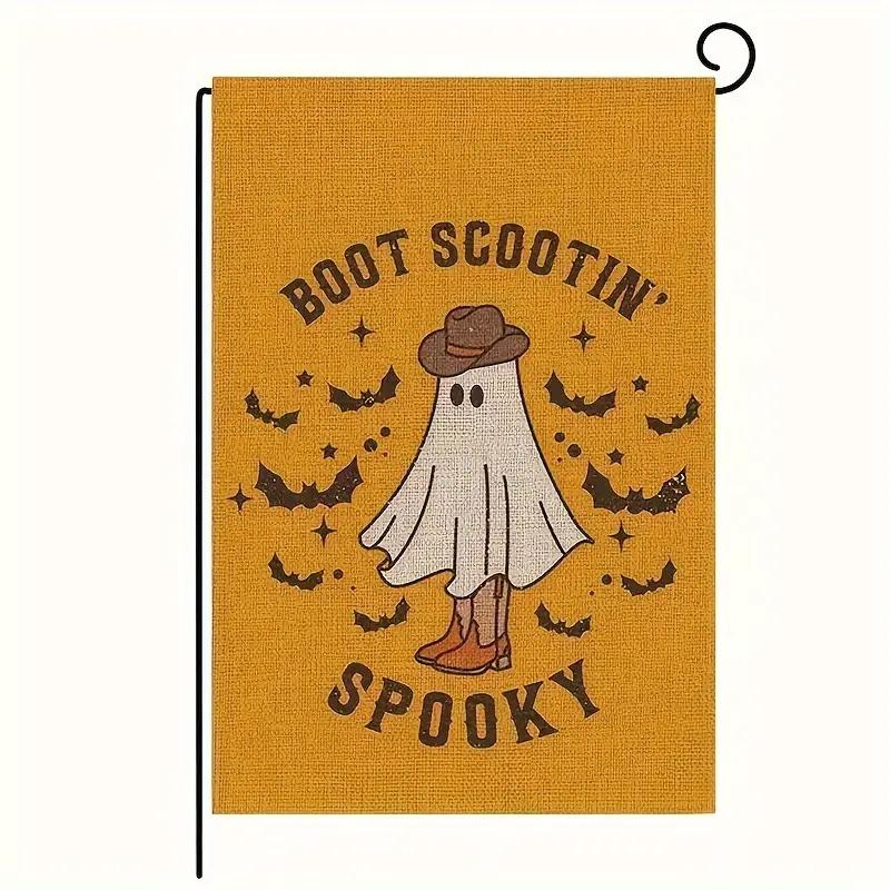 1 шт. Оранжевый Хэллоуин Садовый флаг Милый Принт Привидение Кот Бу Подходит для Хэллоуин Двор Наружное Украшение Без Флагштока 12X18 Дюймов