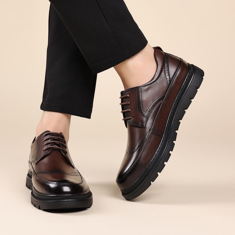 Мужские деловые кожаные туфли Повседневные кожаные туфли с мягкой подошвой Мужские туфли с большой головкой Мокасины, увеличивающие рост Износостойкие туфли Brock